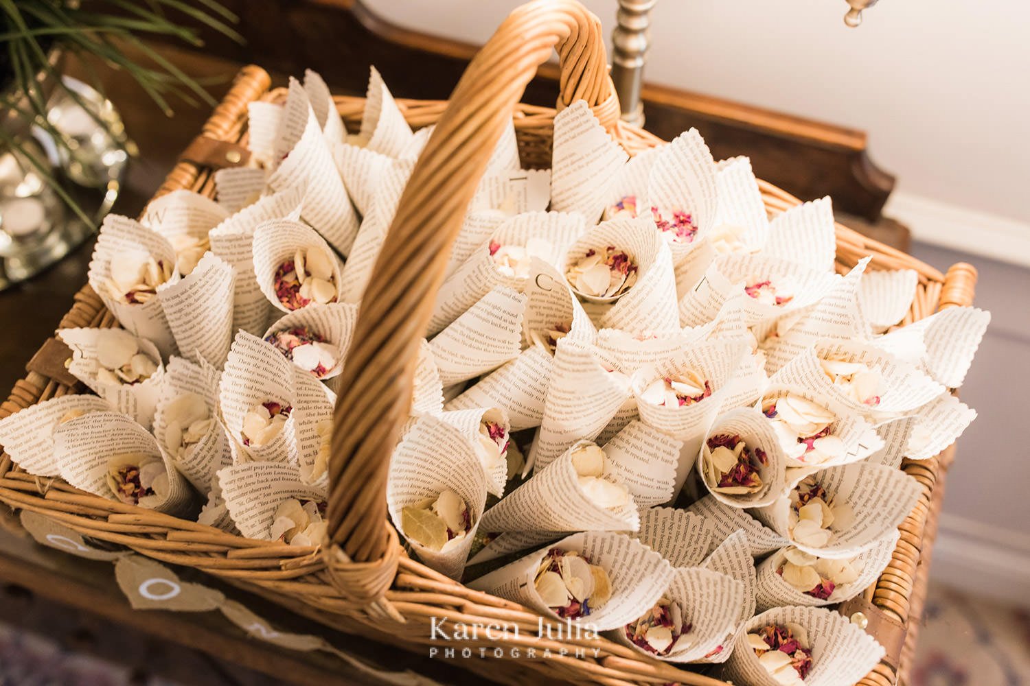 rustic confetti cones made from book pages