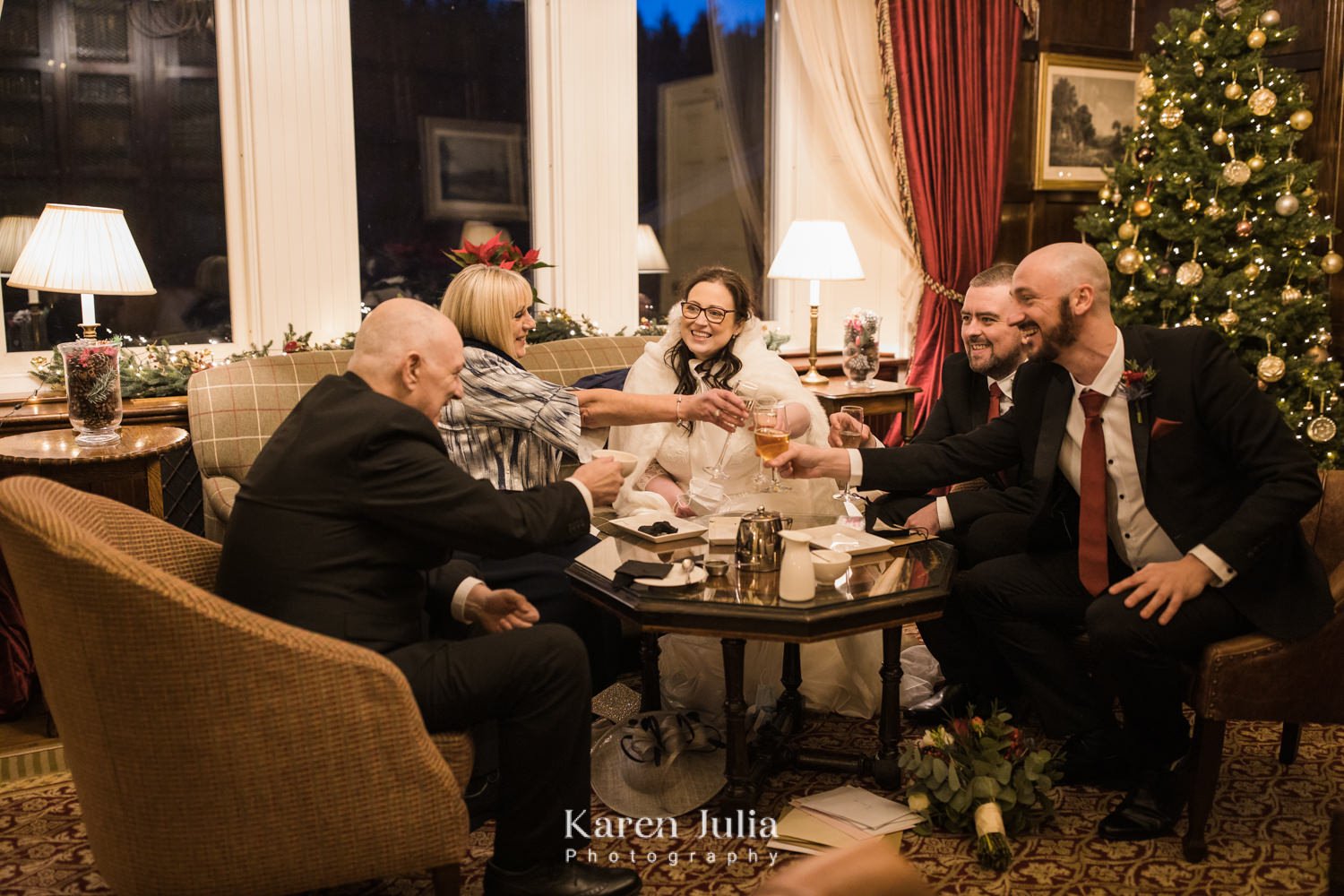 couple celebrate with wedding guests