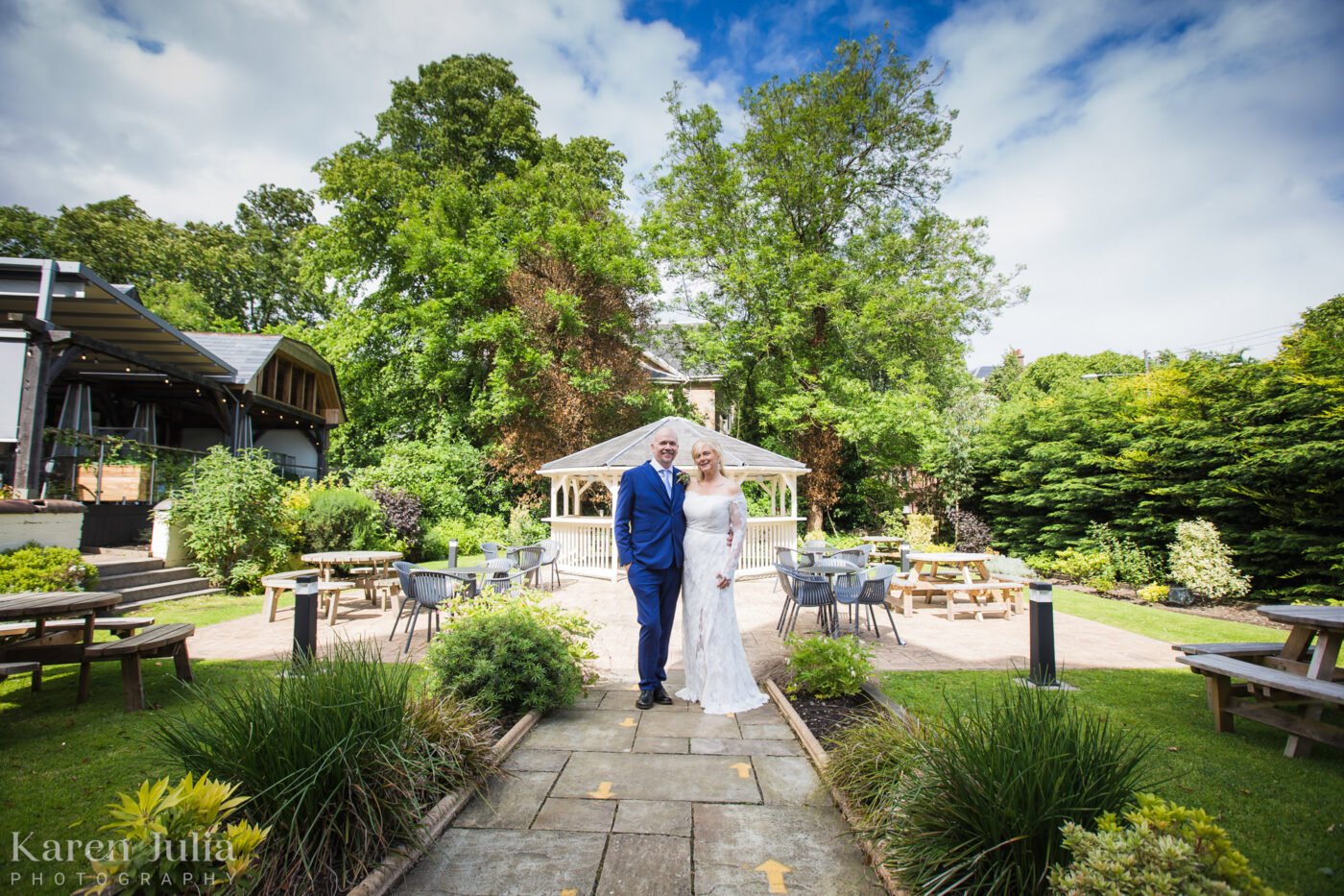 bride and groom portrait in the gardens at Number 10 Hotel