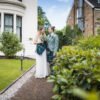 bride and groom outside Number 10 Hotel on their wedding day