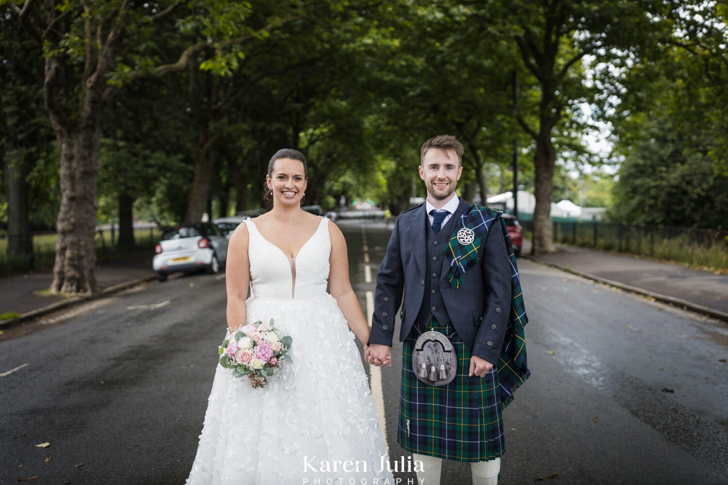 bride and groom portrait on their wedding day in Kelvin Way