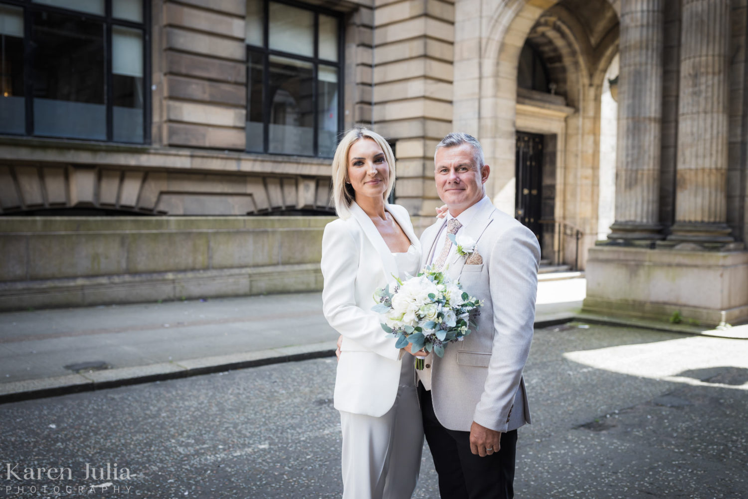 bride and groom portrait together in John Street after their wedding at 23 Montrose Street