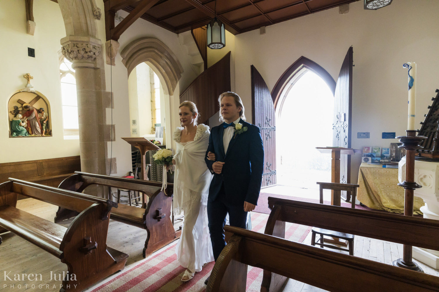 bride entering church with her brother