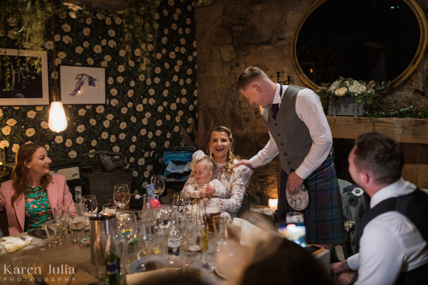 groom delivering a speech at a wedding reception in the Scullery room in the Bothy