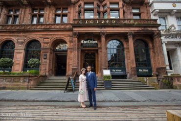 bride and groom portrait on their wedding day outside The Citizen Glasgow