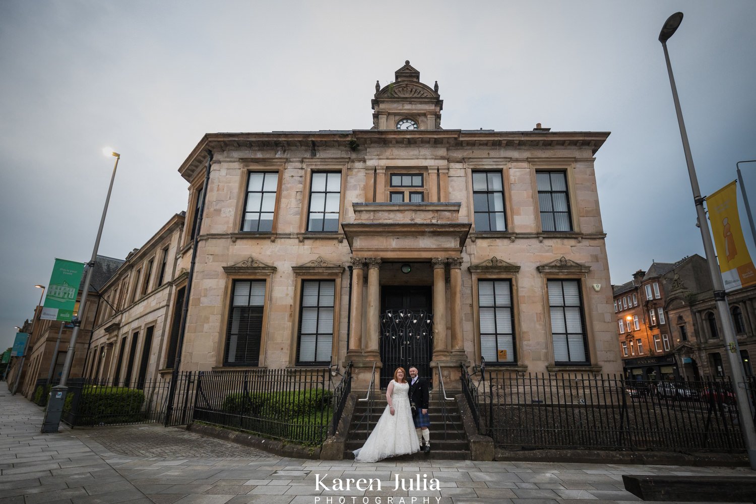 bride and groom portrait during their Maryhill Burgh Halls wedding photography