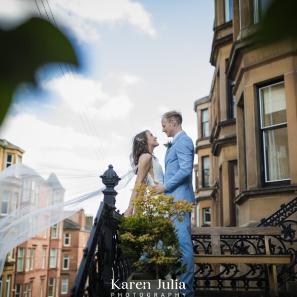 bride and groom wedding day portrait on Gardner Street near Cottiers